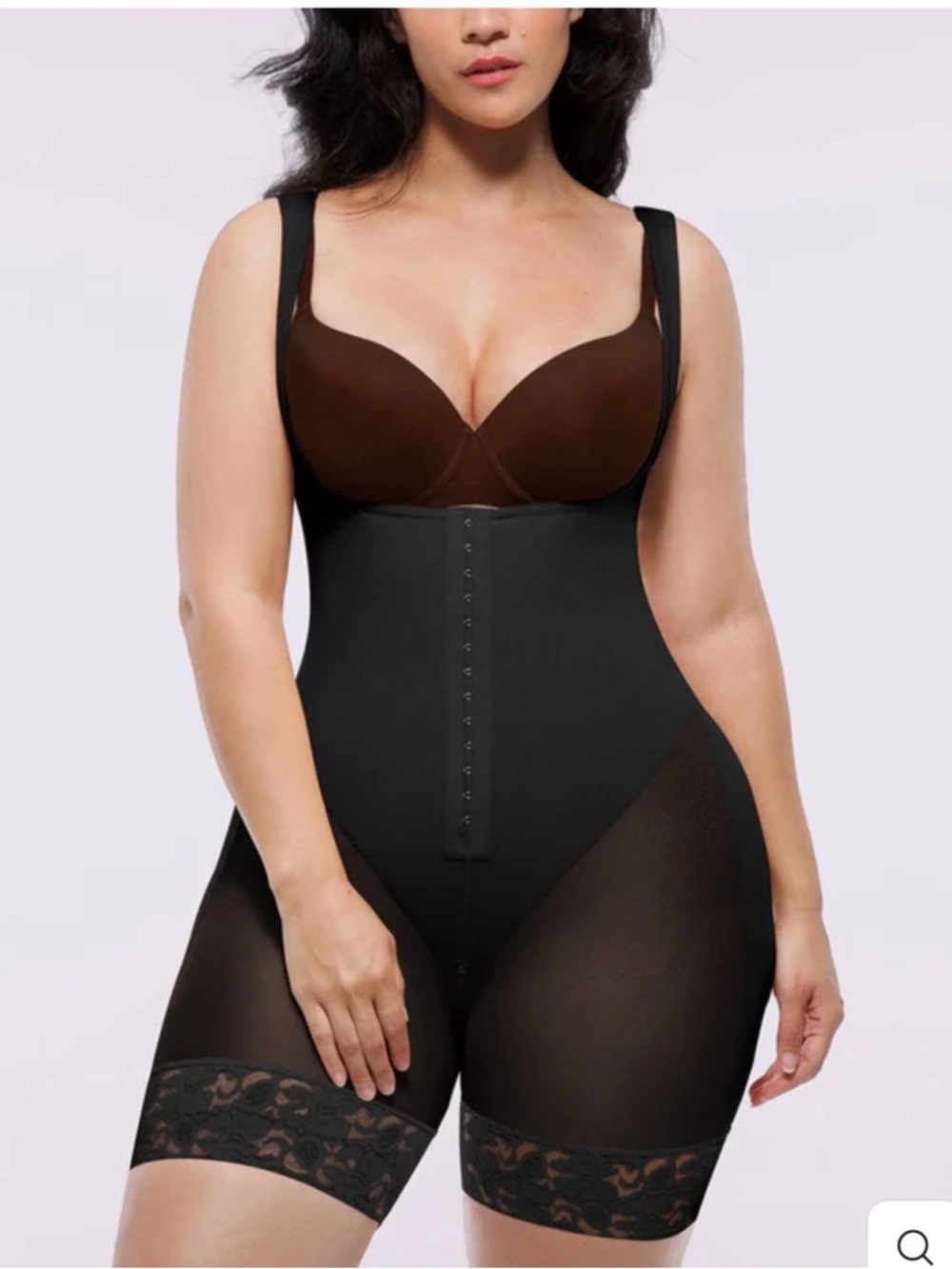 Black High-Waist Lace-Trim Shaping Bodysuit